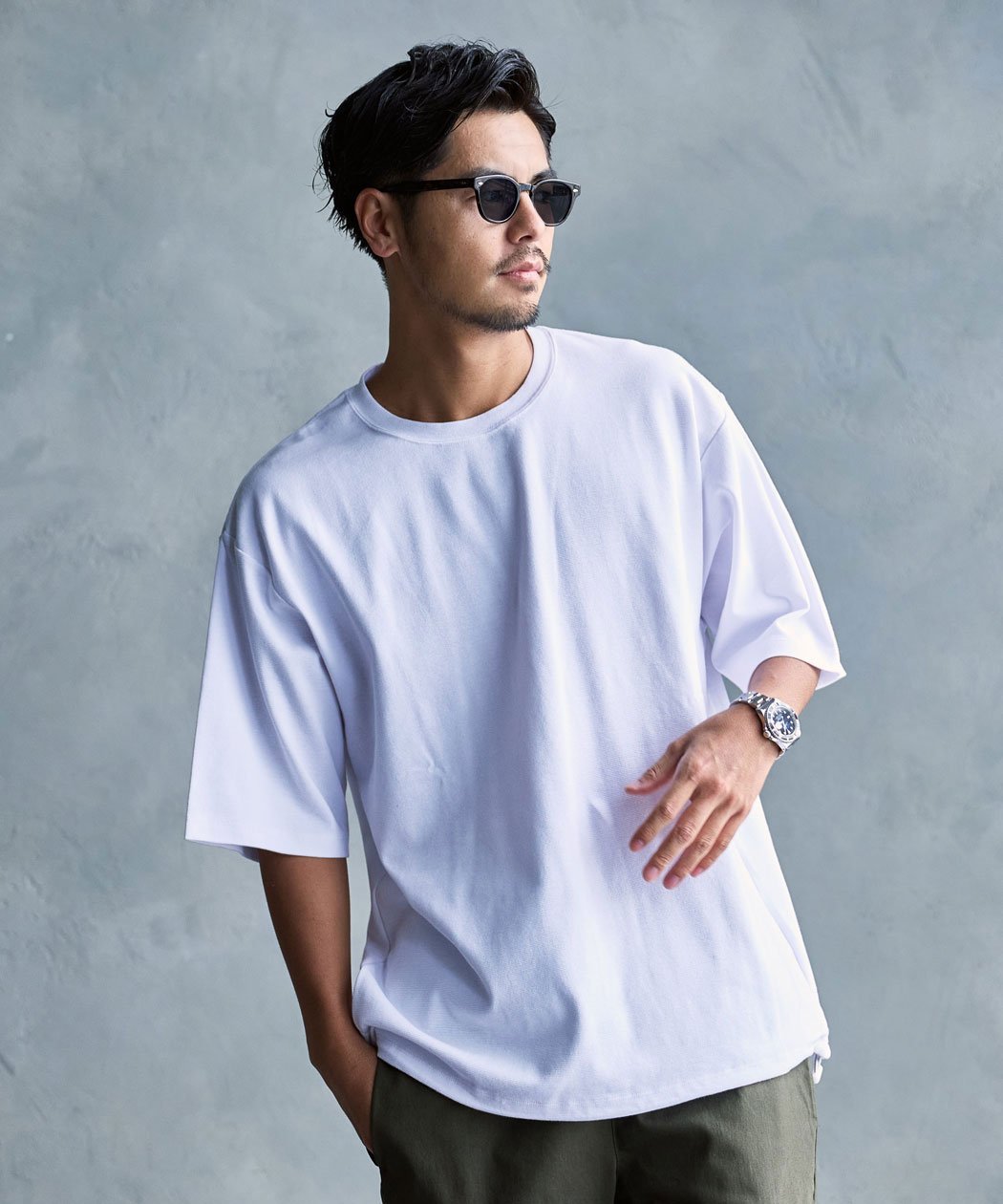 CavariA スパンフライス裾ドローコードT-shirt シルバーバレット トップス カットソー・Tシャツ ホワイト ブラック グレー