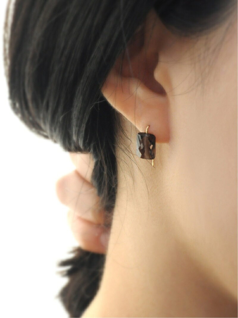 anq.】K10・ペアシェイプバースタッドピアス(スモーキークォーツ