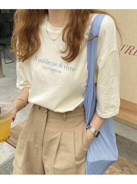 Girly Doll girlydoll/カラーロゴプリントTシャツ ドゥーラ ドゥーラ カットソー Tシャツ ネイビー ベージュ ホワイト