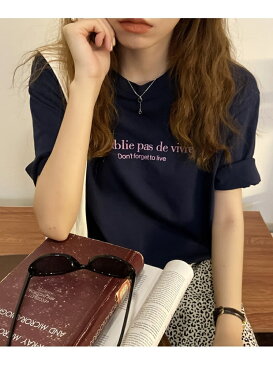 Girly Doll girlydoll/カラーロゴプリントTシャツ ドゥーラ ドゥーラ カットソー Tシャツ ネイビー ベージュ ホワイト