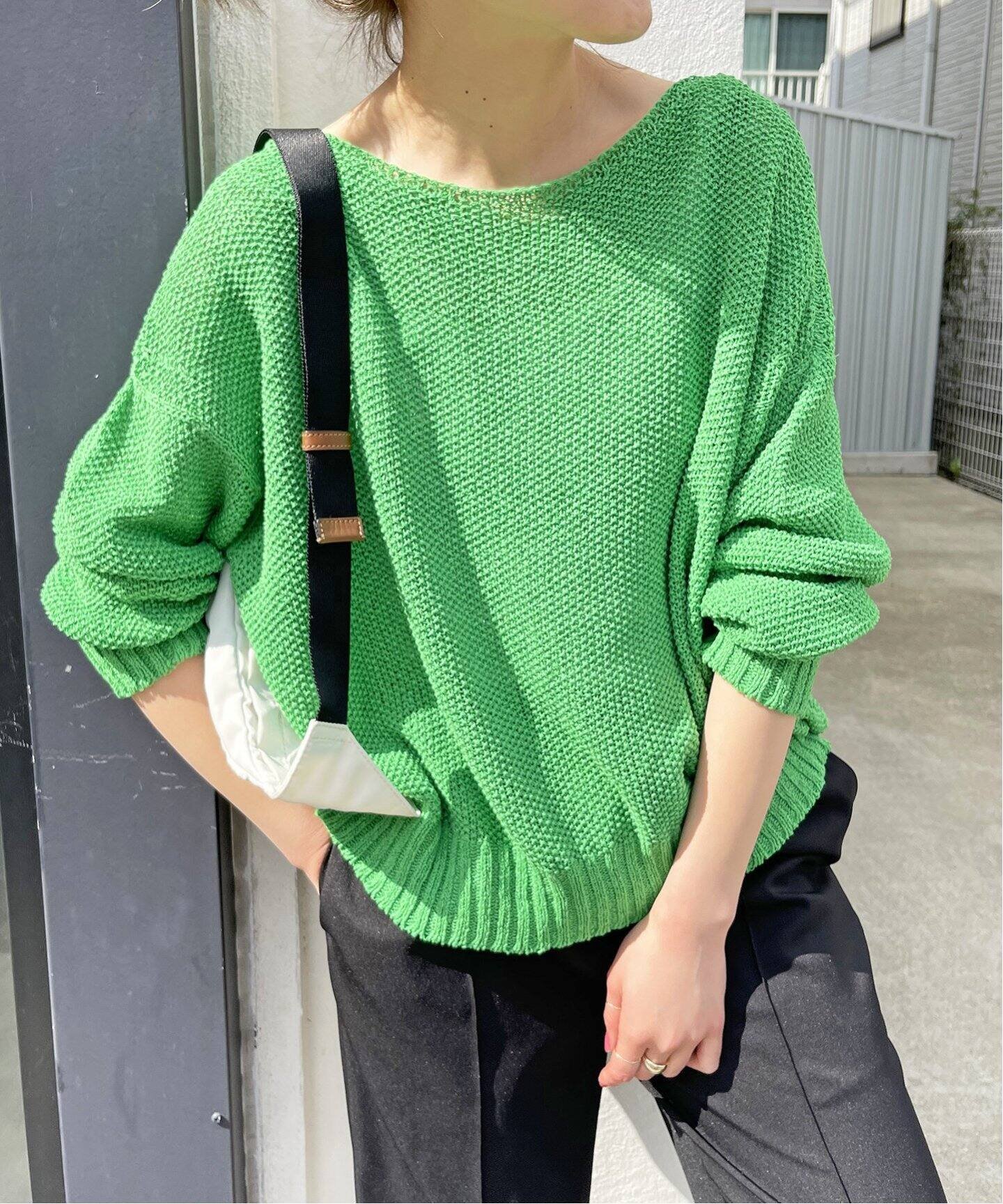 Spick & Span ≪追加≫ペーパーヤーン 2Way プルオーバー スピックアンドスパン トップス ニット グリーン ホワイト ネイビー【送料無料】のサムネイル