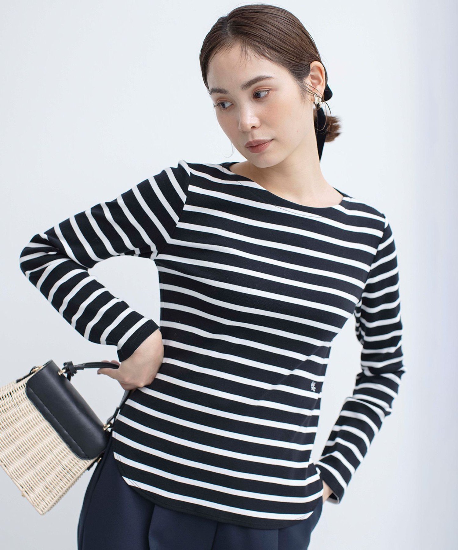 組曲 【ストレッチ・長袖】コットンフライス バスクTシャツ クミキョク トップス カットソー・Tシャツ ブラック ホワイト【送料無料】のサムネイル