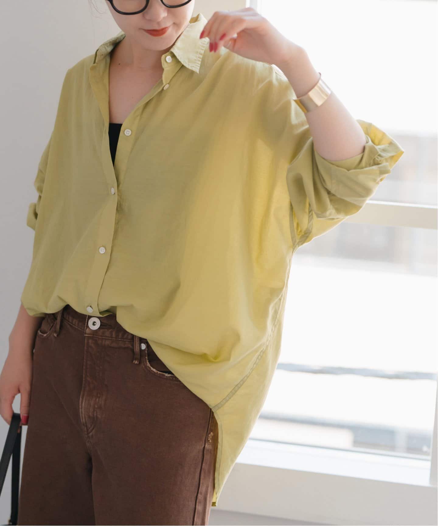 Spick & Span 《追加》ガーメントダイカシュクールシャツ スピックアンドスパン トップス シャツ・ブラウス ブラウン ワインレッド グリーン ネイビー