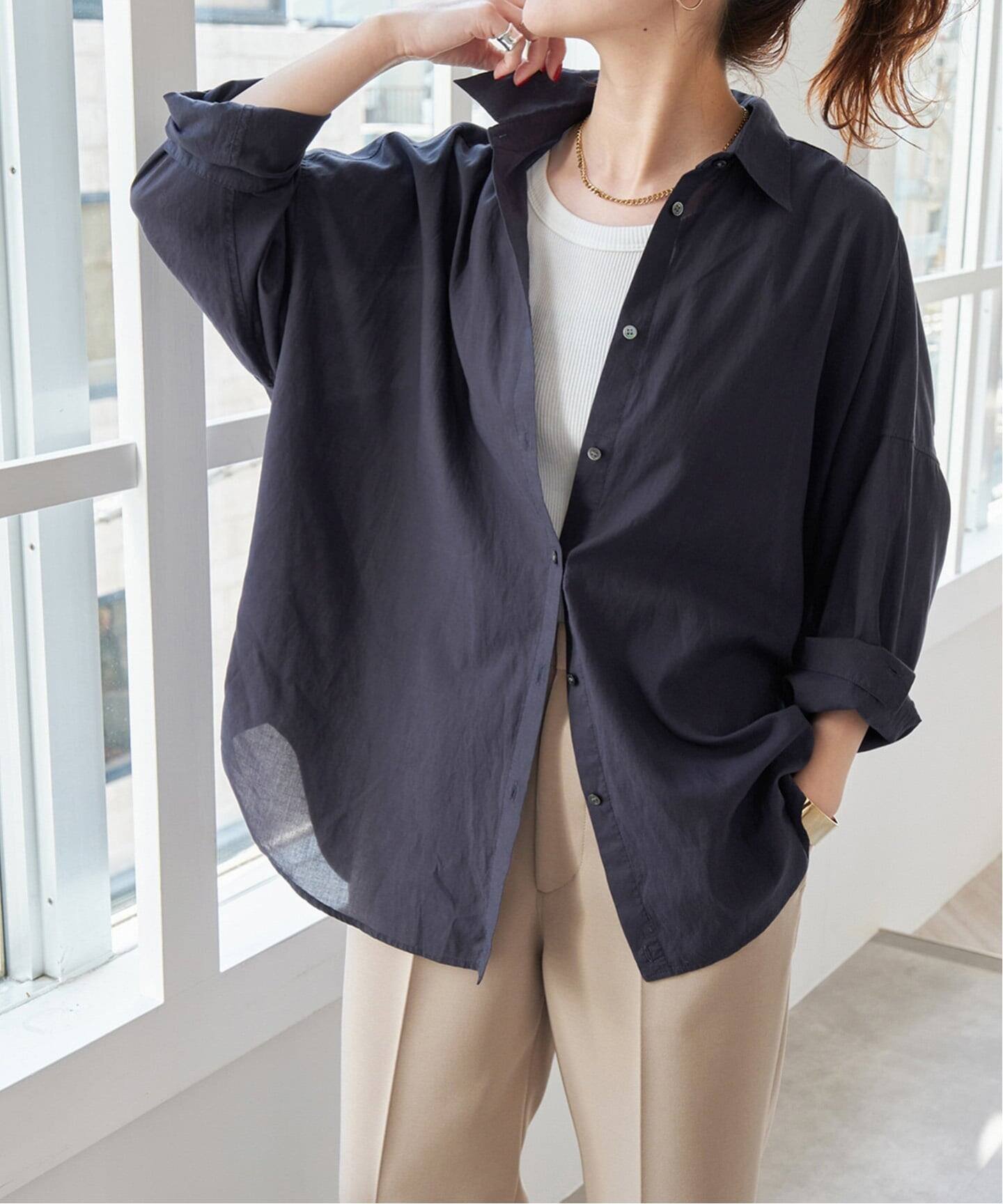 Spick & Span 《追加》ガーメントダイカシュクールシャツ スピックアンドスパン トップス シャツ・ブラウス ブラウン ワインレッド グリーン ネイビー