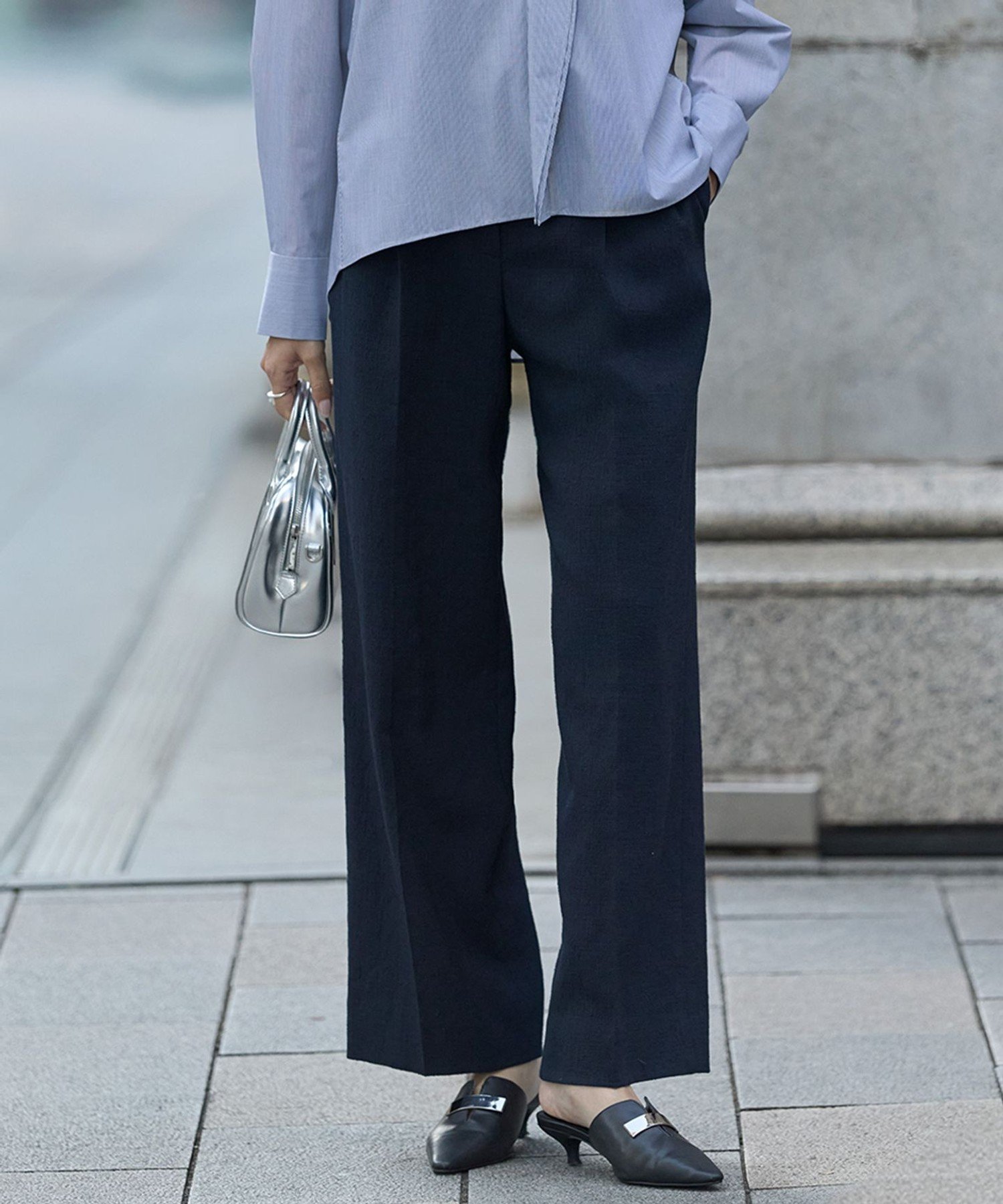 ICB ミックスブッチャー ワイドパンツ アイシービー パンツ その他のパンツ ネイビー