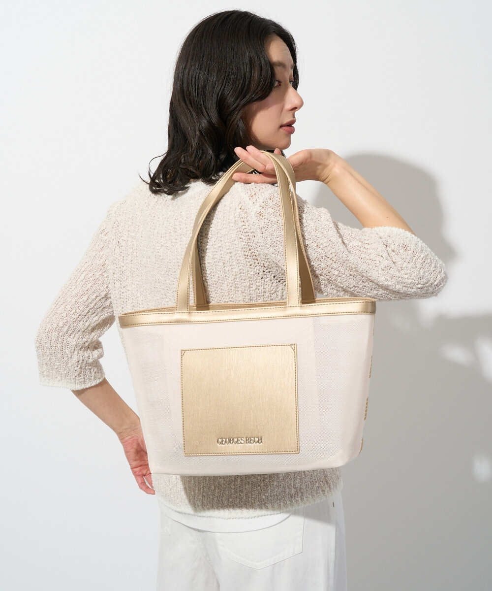 GEORGES RECH スパンコールボーダー刺繍シアートートバッグ ジョルジュ・レッシュ バッグ トートバッグ ブラック ホワイト【送料無料】