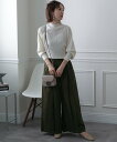 PourVous 前タックワイドパンツ プールヴー パンツ キュロット ベージュ ブラック カーキグリーン【送料無料】