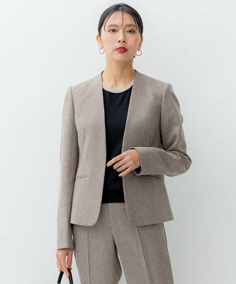 【SALE/30%OFF】23区 L 【洗える】ウールライクカルゼ ノーカラー ジャケット ニジュウサンク ジャケット・アウター ノーカラージャケット グレー ネイビー ブラウン【送料無料】