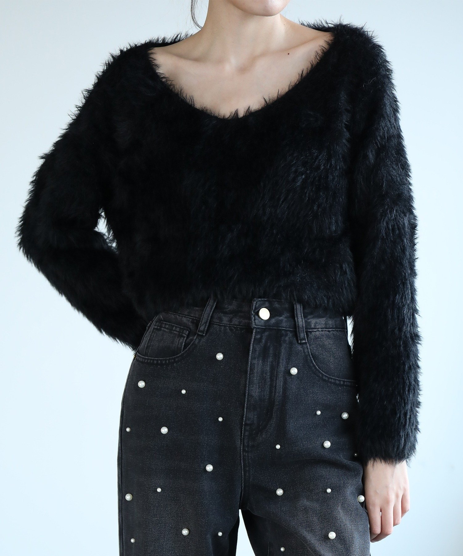 【SALE/75%OFF】Jasmine Grandiflorum 【Jasmine】フワフワ ニットプルオーバー アイモハ トップス ニット ブラック パープ...