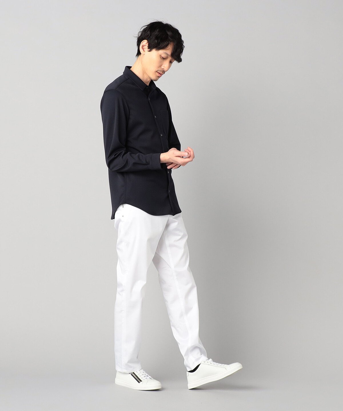 COMME CA MEN 千鳥ジャージー キーボードシャツ コムサメン トップス シャツ・ブラウス ネイビー【送料無料】