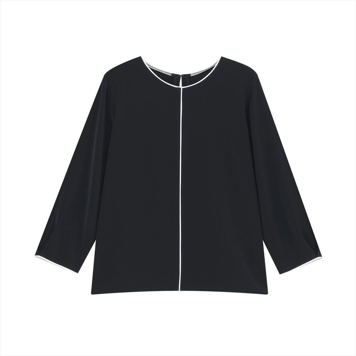 ストレッチジョーゼット 配色クルーネック ブラウス 七分袖 レディース BL02K100YL20R00-20 トーキョーシャツ トップス シャツ・ブラウス ネイビー