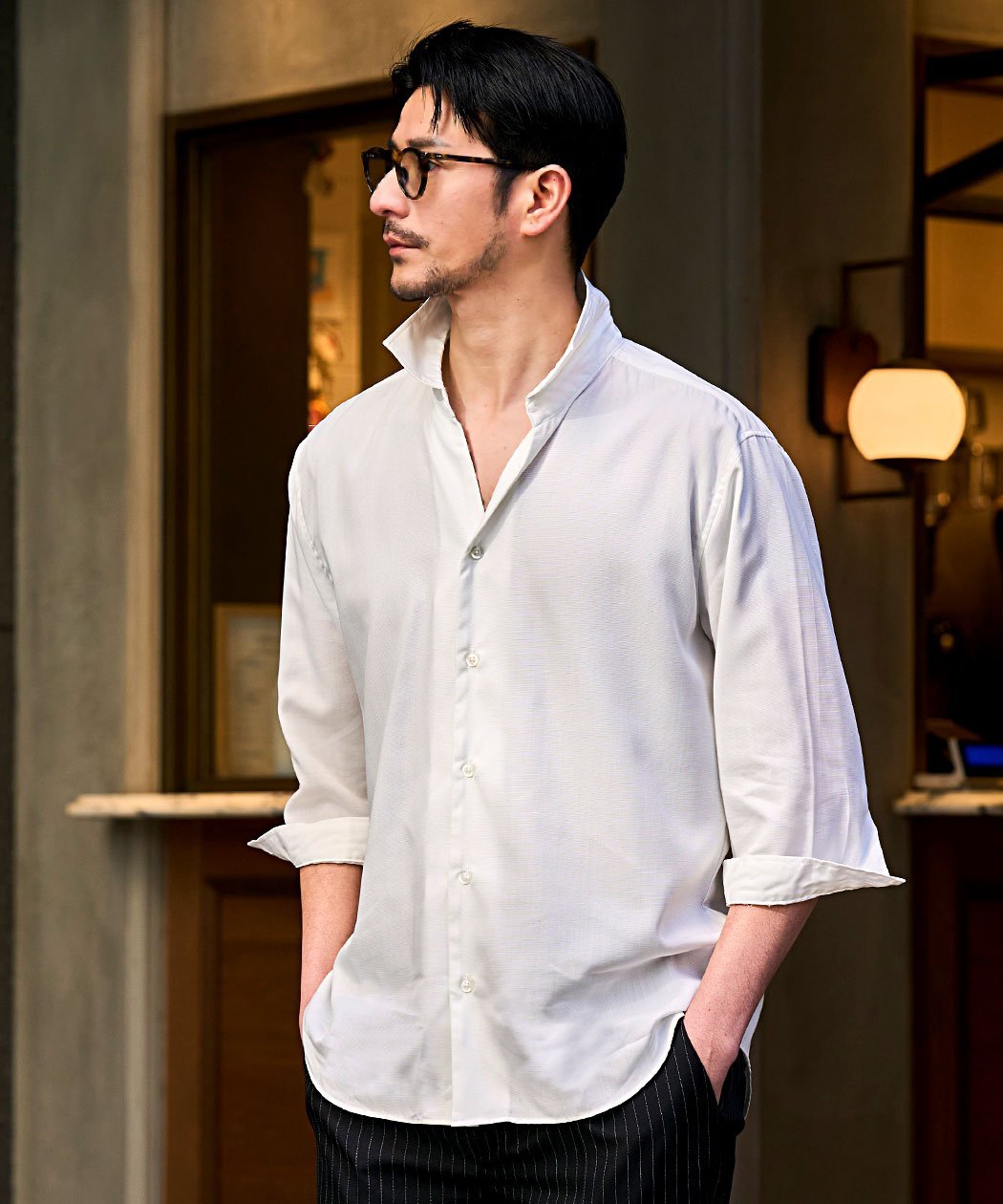 CavariA 日本製スキッパーデザインルーズシルエット7分袖シャツ シルバーバレット トップス シャツ・ブラウス ブラック ホワイト ベージュ