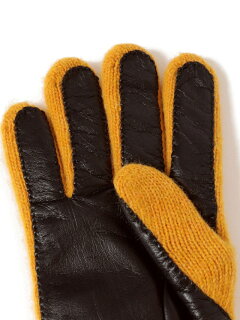 Knit Leather Gloves 118-74-0013: Yellow Knit Leather Gloves 118-74-0013: Yellow