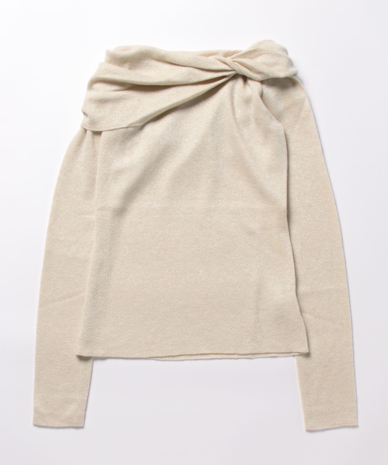 Jasmine Grandiflorum 【Jasmine】オフショルダーリボンプルオーバー トップス アイモハ トップス ニット ベージュ グレー
