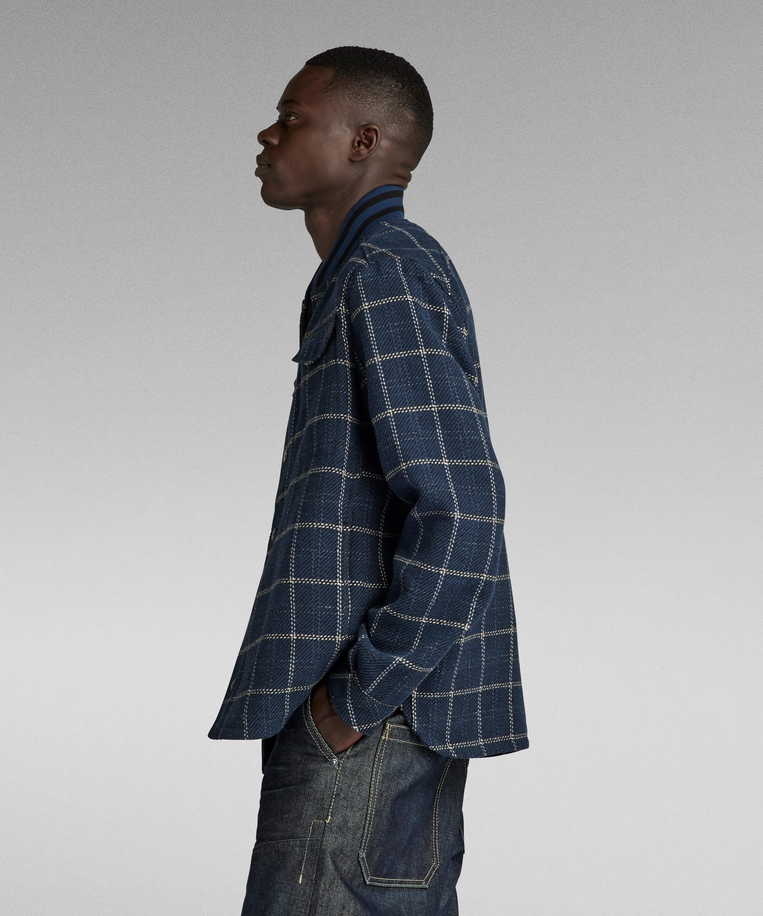 【公式ショップ】BOMBER COLLAR OVERSHIRT/チェックシャツジャケット/シャツブルゾン ジースターロゥ トップス シャツ・ブラウス ネイビー