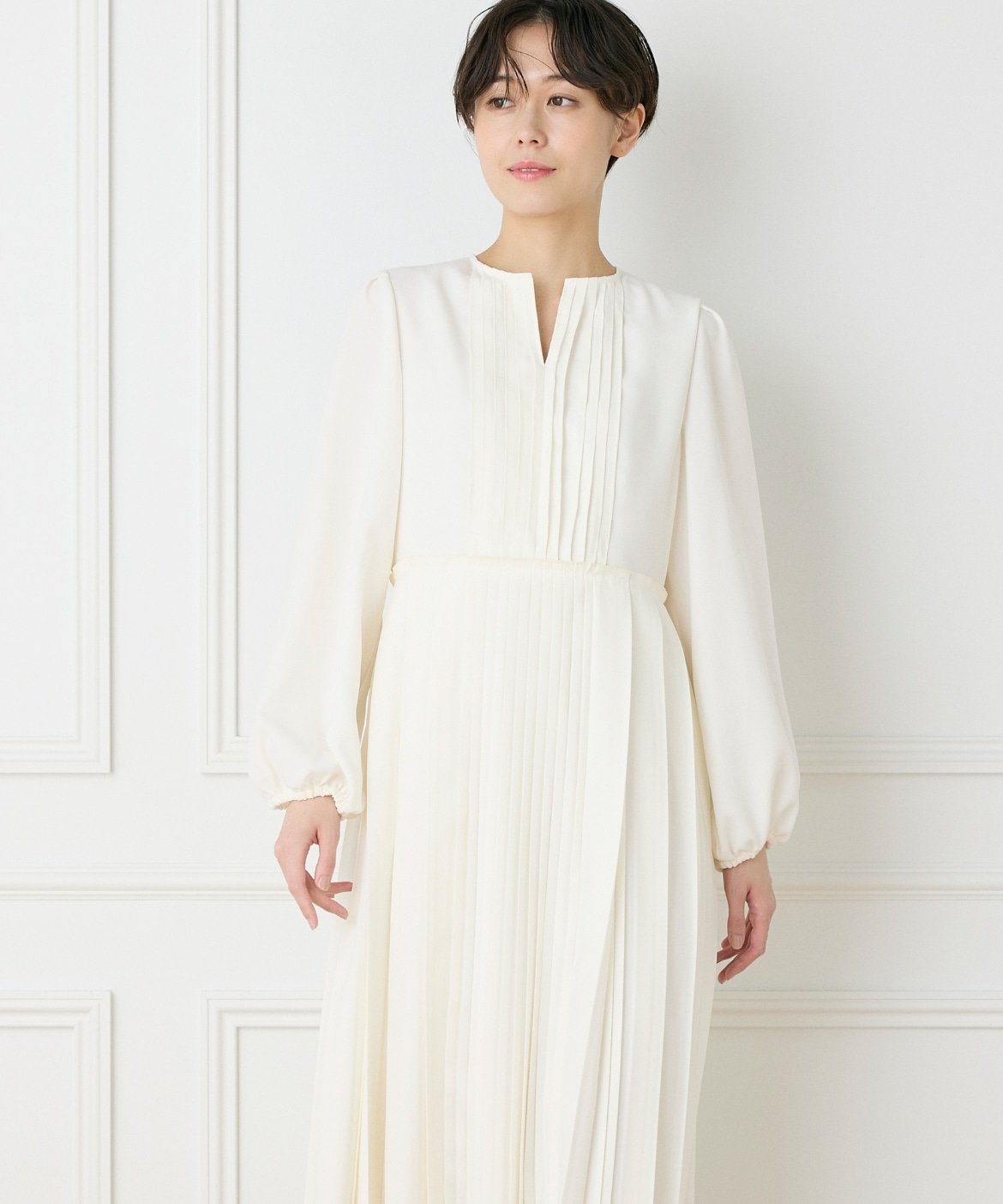 INED クラシックプリーツワンピース《la veille by SUPERIOR CLOSET》 イネド ワンピース・ドレス その他のワンピース・ドレス ネイビー ホワイト