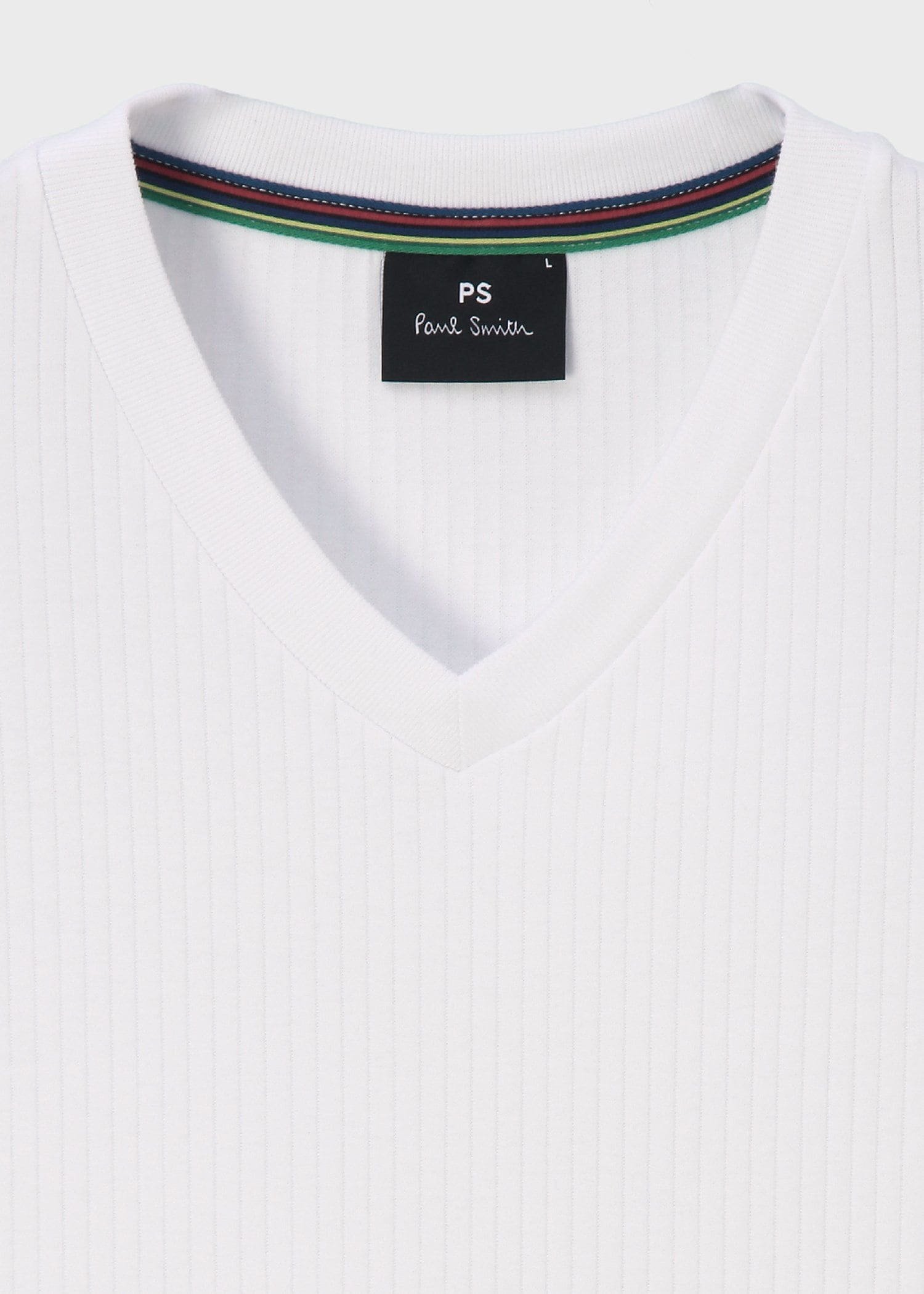 PS Paul Smith Vネック リブ半袖カットソー ポール・スミス トップス カットソー・Tシャツ ホワイト ブラック【送料無料】