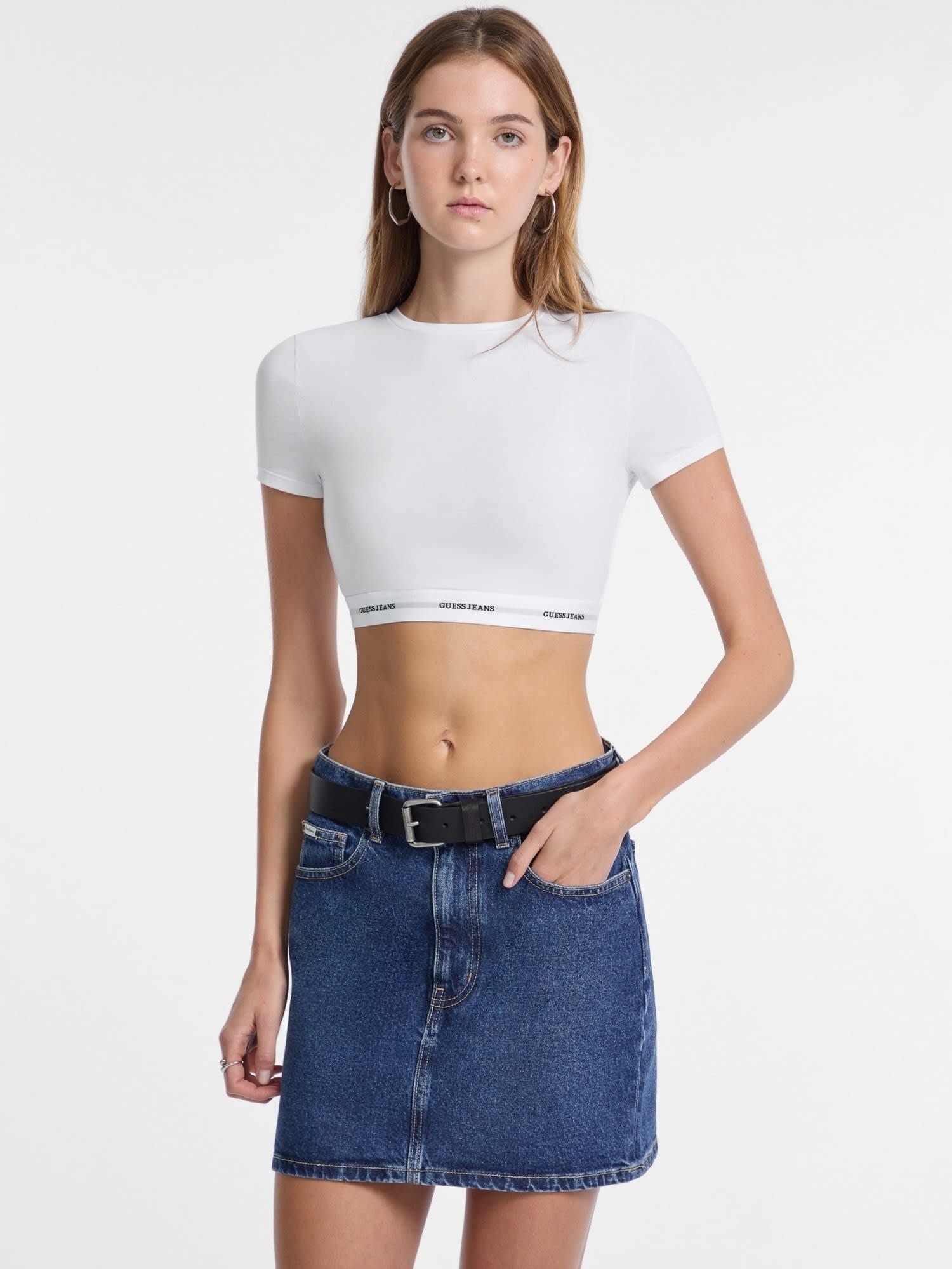 GUESS JEANS 下着 (W) Ss Crop Top ゲス トップス カットソー・Tシャツ ホワイト ブラック グレー