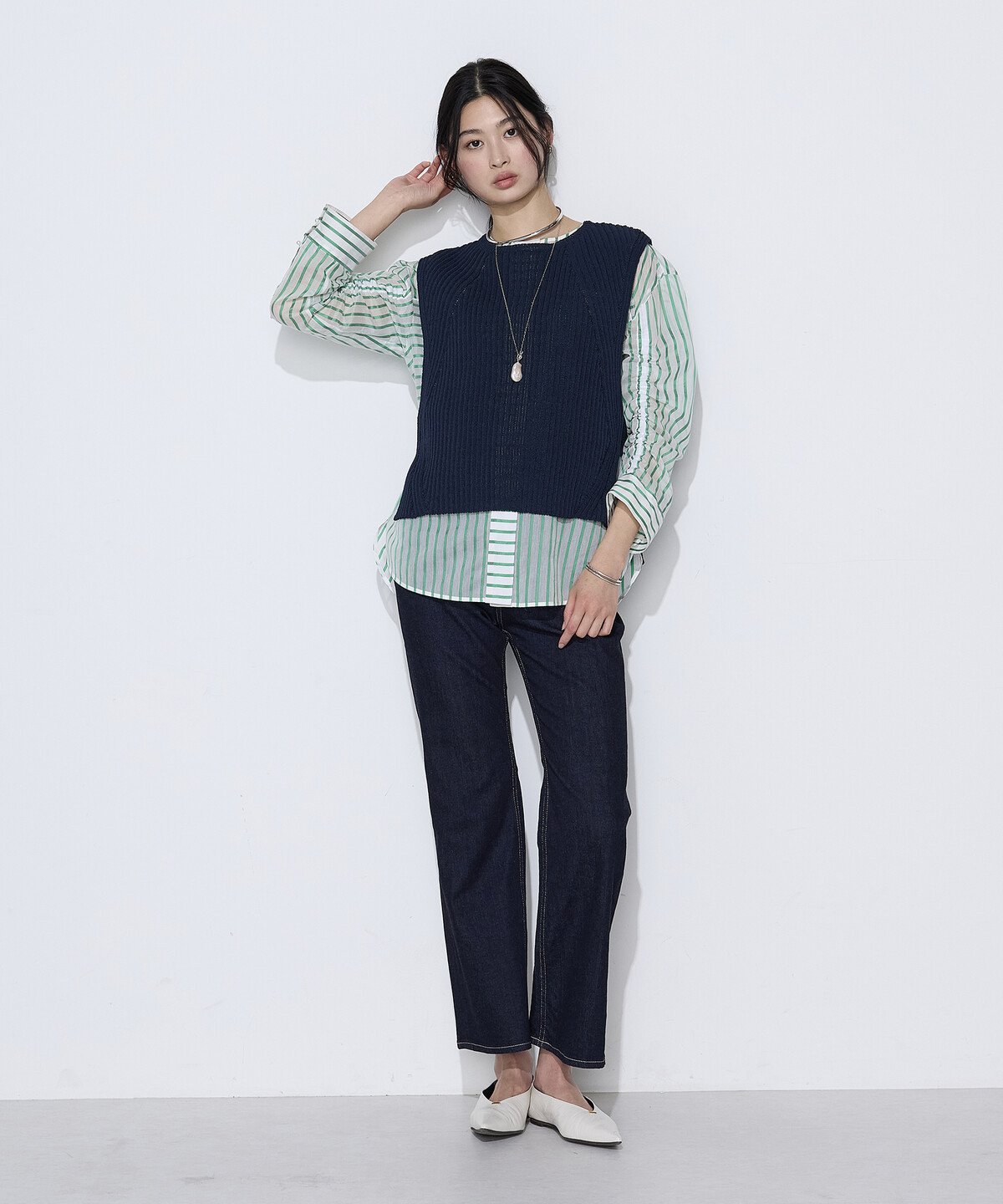 K.T KIYOKO TAKASE コットンシルク シアーストライプシャツ コムサ トップス シャツ・ブラウス ホワイト