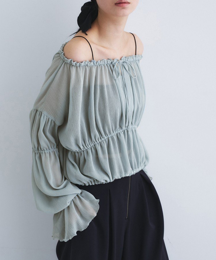 CODE A off-shoulder blouse コードエー トップス シャツ・ブラウス グレー ホワイト ブルー