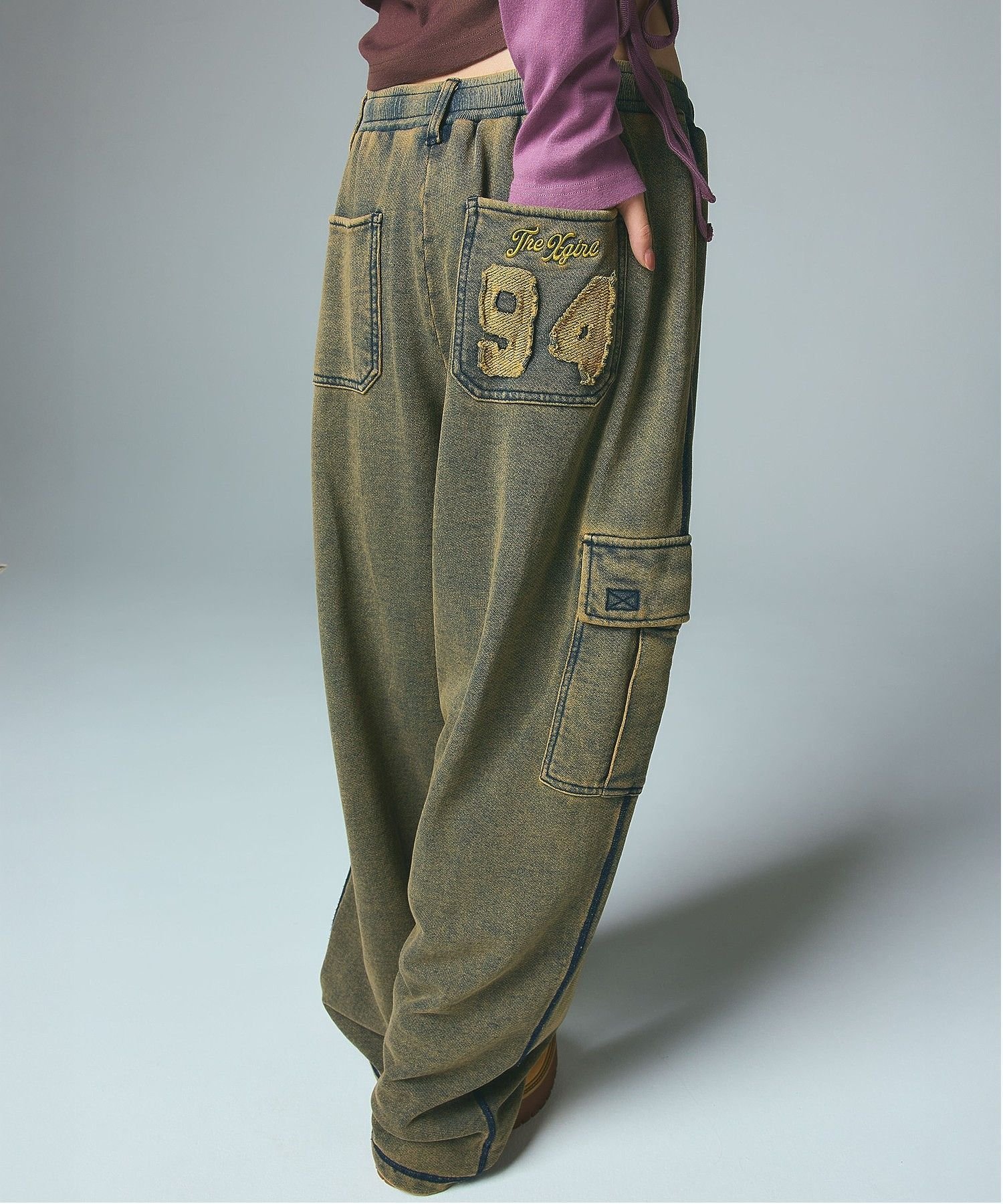 X-girl OVERDYED NUMBER PATCH CARGO SWEATPANTS エックスガール パンツ その他のパンツ ブラック ネイビー