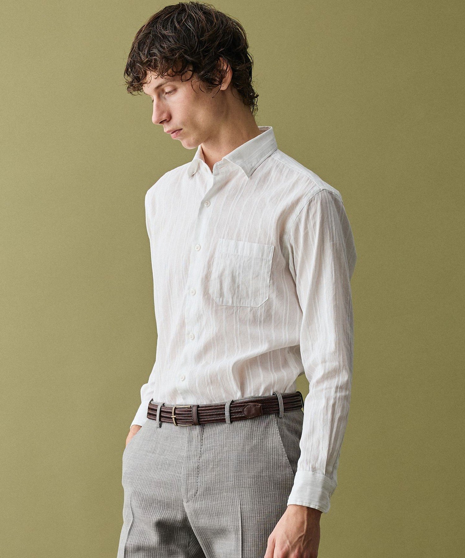 JOSEPH ABBOUD 【リネンブレンド】コットンリネン ボイルコード シャツ ジョセフアブード トップス シャツ・ブラウス ホワイト ベージュ【送料無料】