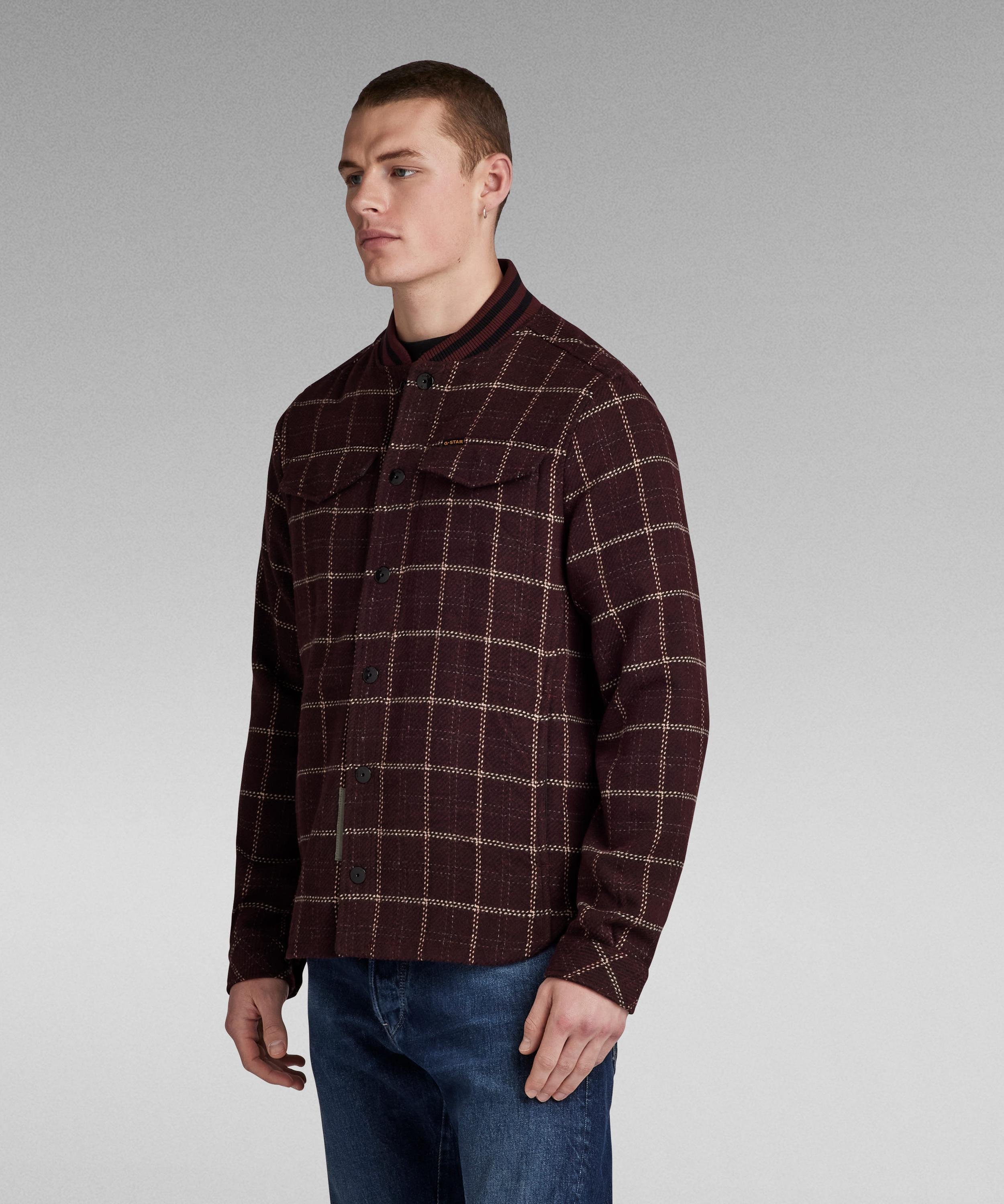 【公式ショップ】BOMBER COLLAR OVERSHIRT/チェックシャツジャケット/シャツブルゾン ジースターロゥ ジャケット・アウター ブルゾン・ジャンパー パープル