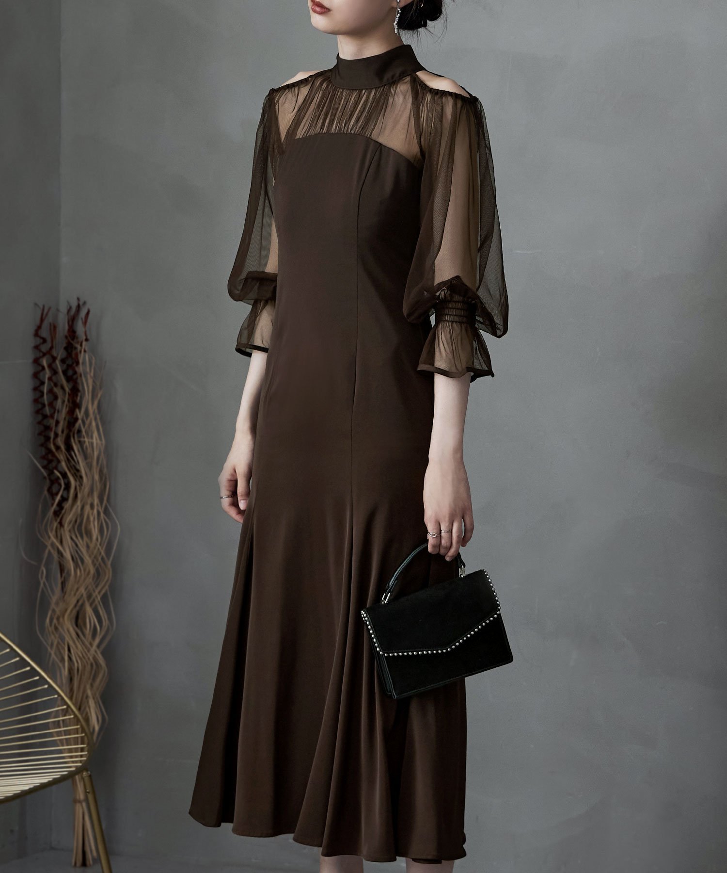 etoll. カットアウトマーメイドドレス ビーフラット ワンピース・ドレス ドレス ブラウン オレンジ ブルー ブラック【送料無料】のサムネイル