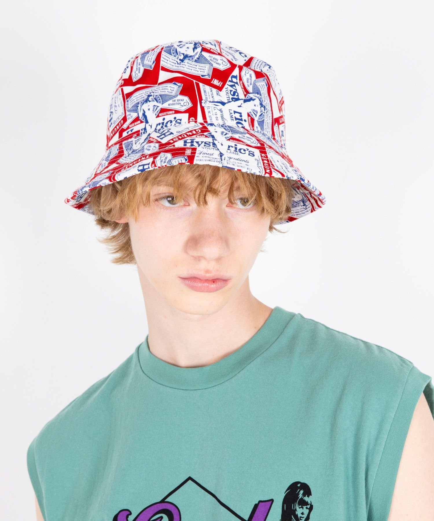 HYSTERIC GLAMOUR HG LABEL柄 バケットハット ヒステリックグラマー 帽子 キャップ レッド【送料無料】