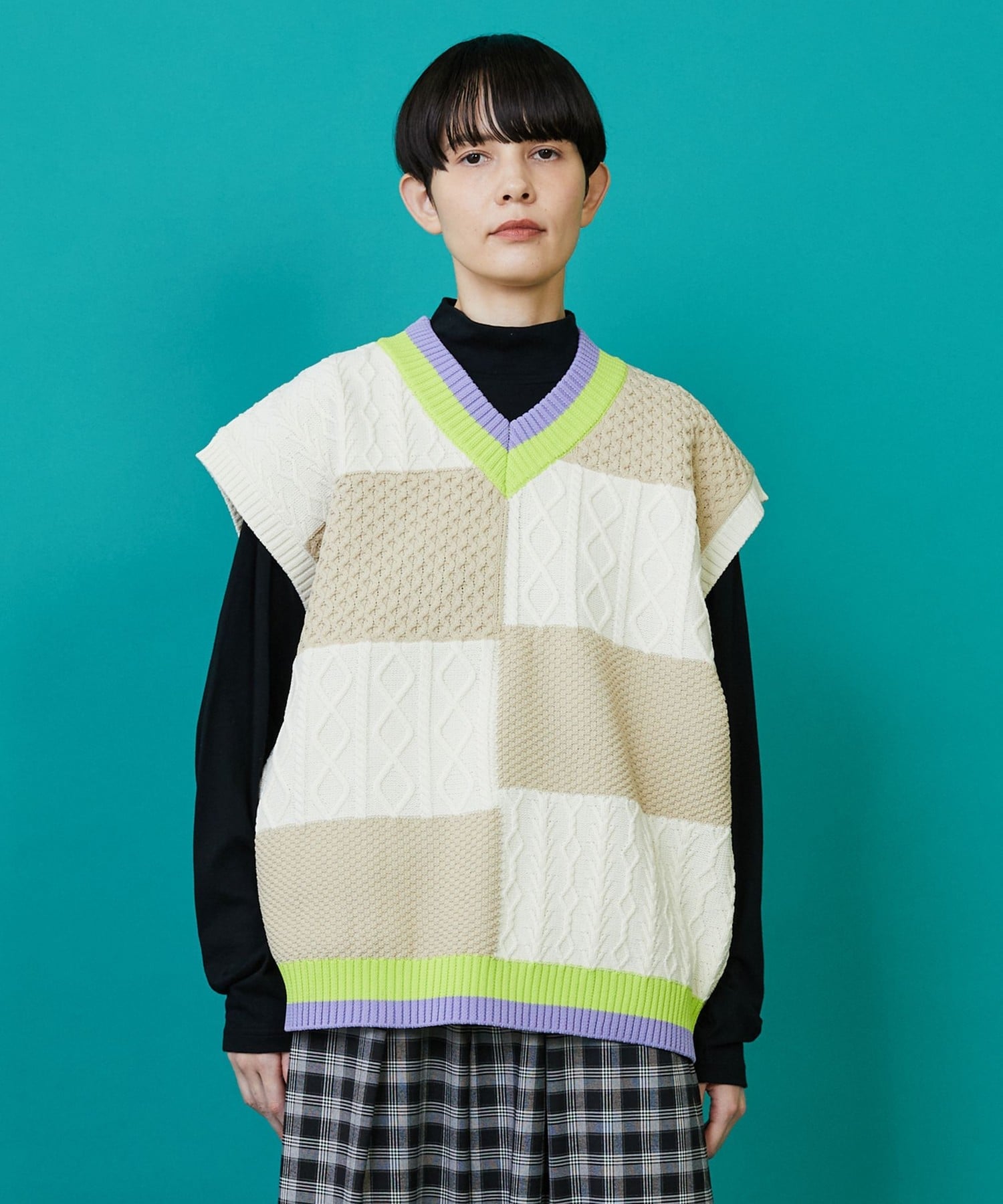 FRAPBOIS ケーブベスト フラボア トップス ベスト・ジレ ホワイト ネイビー【送料無料】のサムネイル