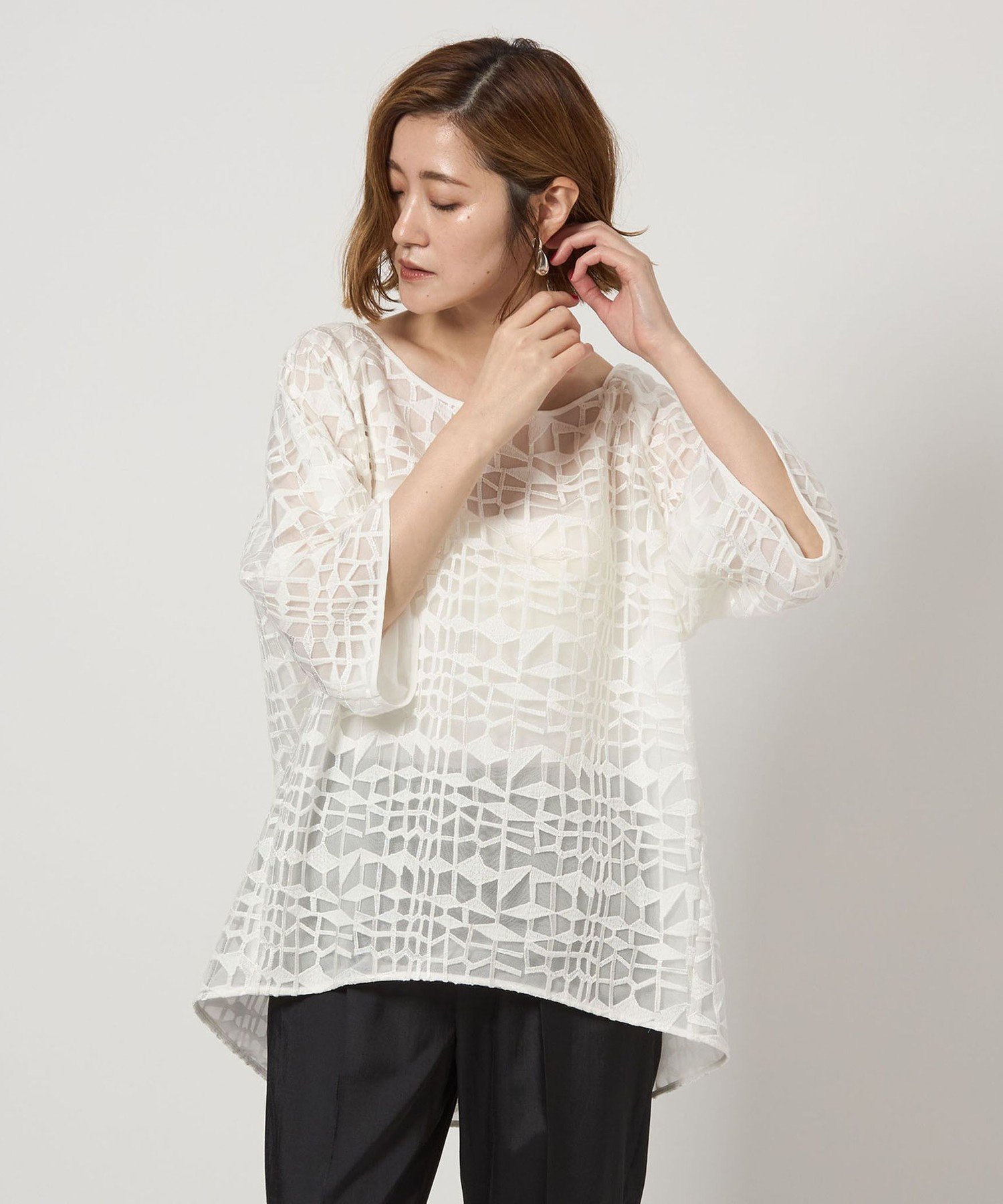 【SALE／50%OFF】conte ＜conte＞シアー レース ショートスリーブブラウス ユナイテッドアローズ アウトレット トップス シャツ・ブラウス ホワイト【送料無料】