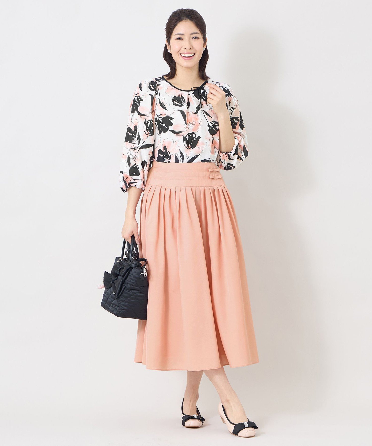 TO BE CHIC 【L】チューリップグレースプリント ブラウス サンヨー エルサイズ トップス シャツ・ブラウス ピンク グリーン