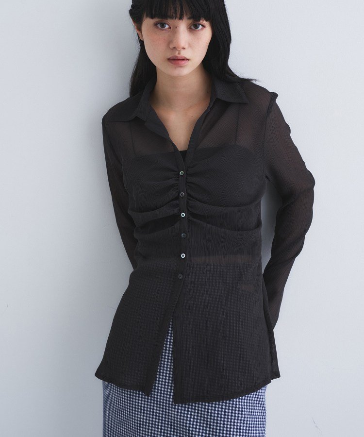CODE A thin gather shirts コードエー トップス シャツ・ブラウス グレー ブルー ホワイト