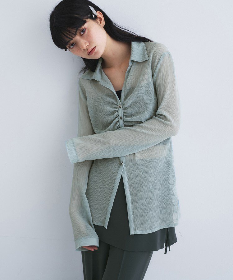 CODE A thin gather shirts コードエー トップス シャツ・ブラウス グレー ブルー ホワイト