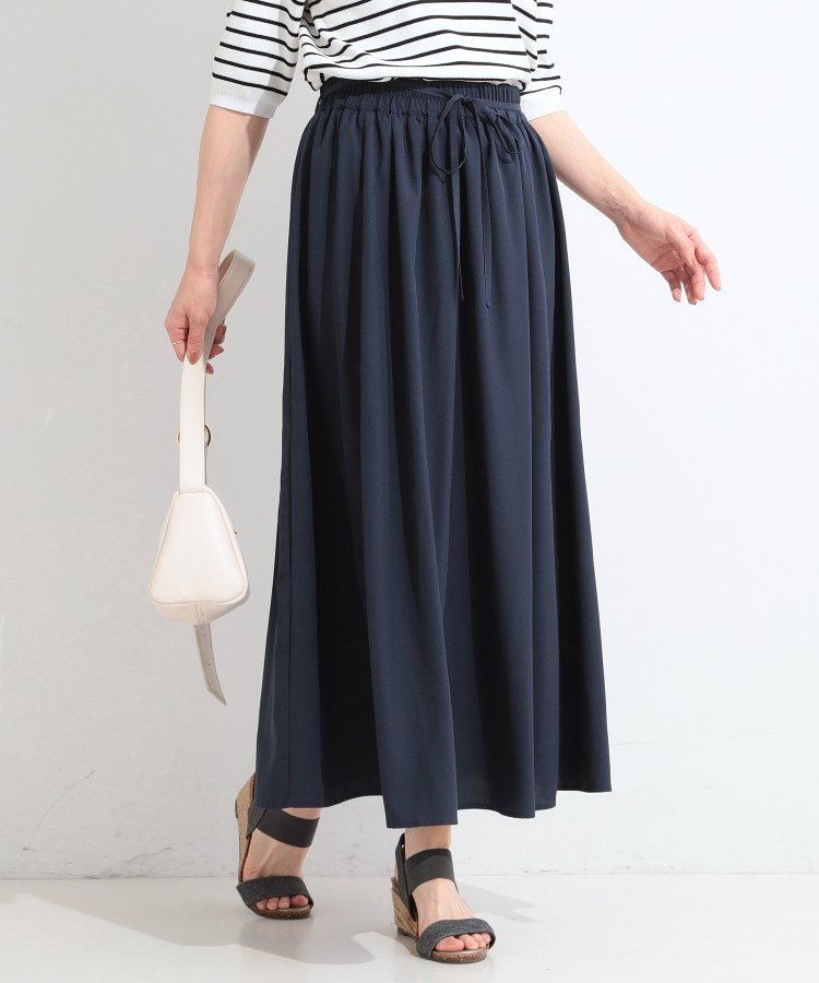 【SALE／20%OFF】SHOO・LA・RUE 【着丈選べる/洗濯機可】外せるウエストリボン付き 主役になるフレアスカート シューラルー スカート ロング・マキシスカート ブラック オレンジ ネイビー