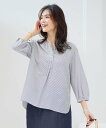 【SALE／50%OFF】J.PRESS LADIES L 【洗える】コットンアセVis ストライプ ギャザー ブラウス ジェイプレス トップス シャツ・ブラウス..