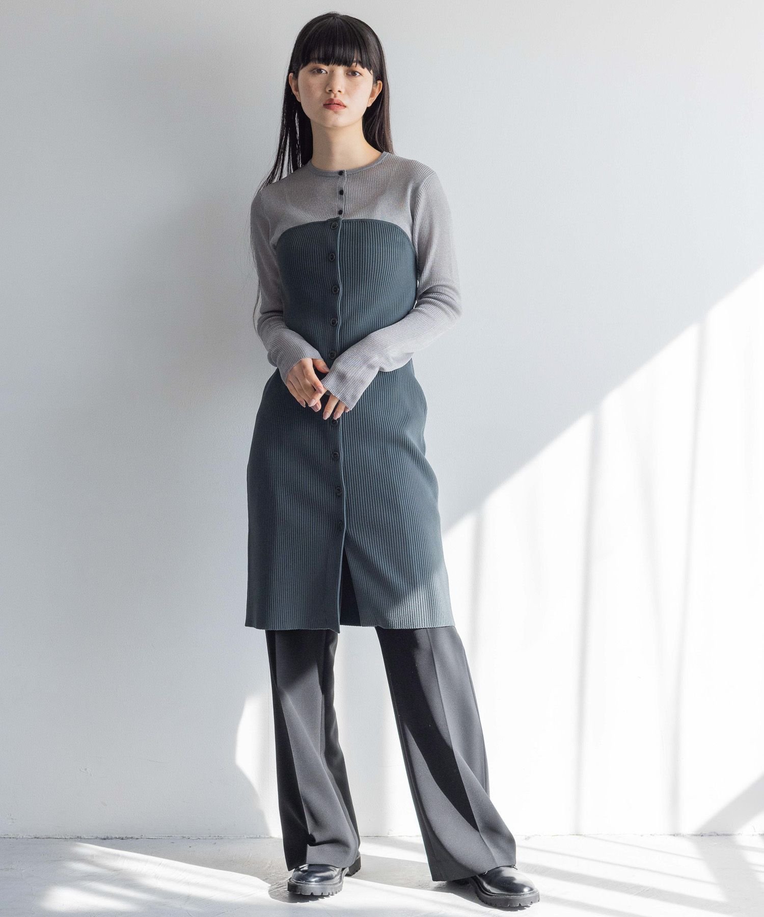 【SALE/30%OFF】yuw 【yuw】ボタンベアニットワンピース ローリーズファーム ワンピース・ドレス ワンピース グレー ブラウン【送料無料】