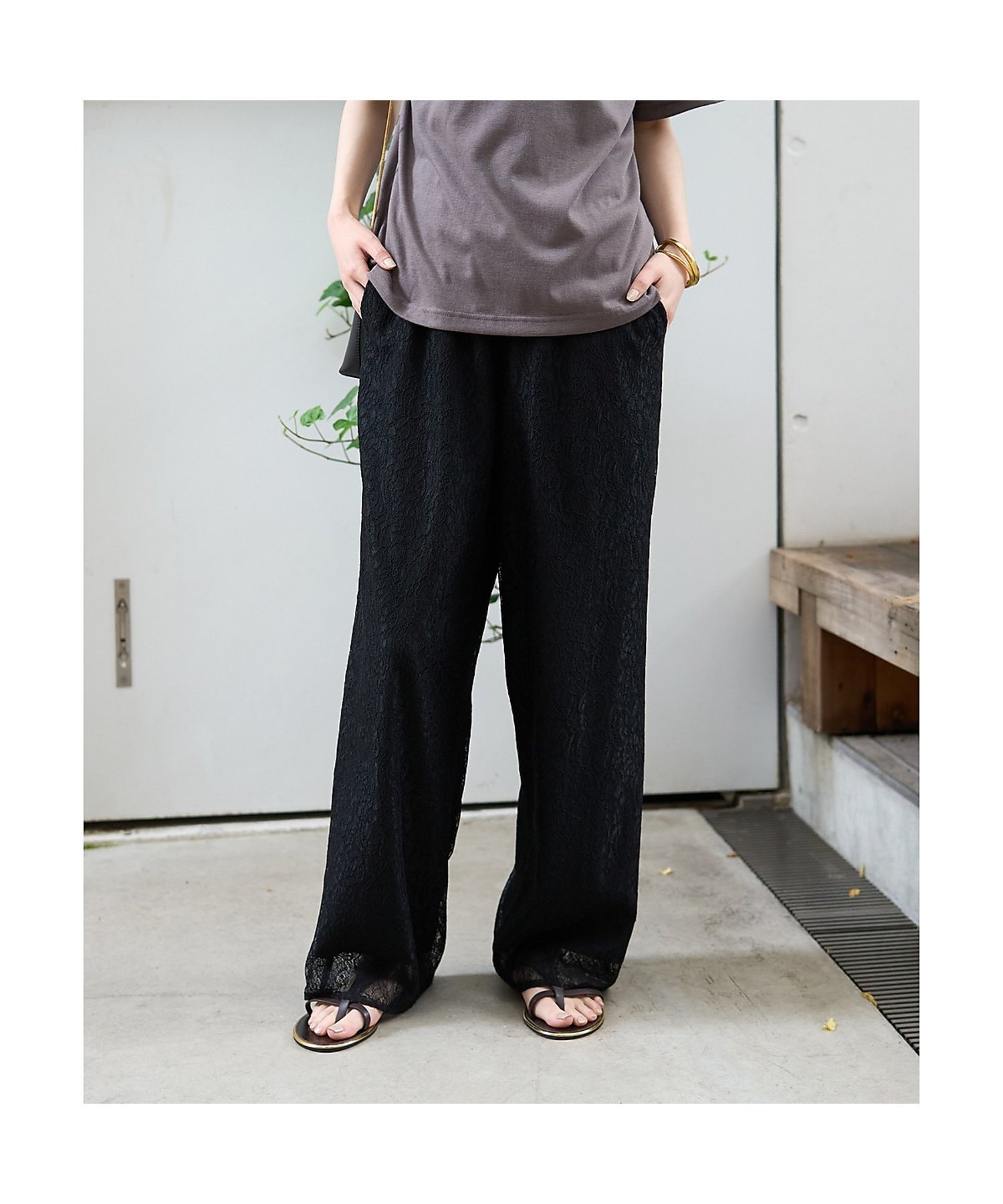 Rouge vif la cle レースストレートパンツ ルージュ・ヴィフ ラクレ パンツ その他のパンツ ブラック