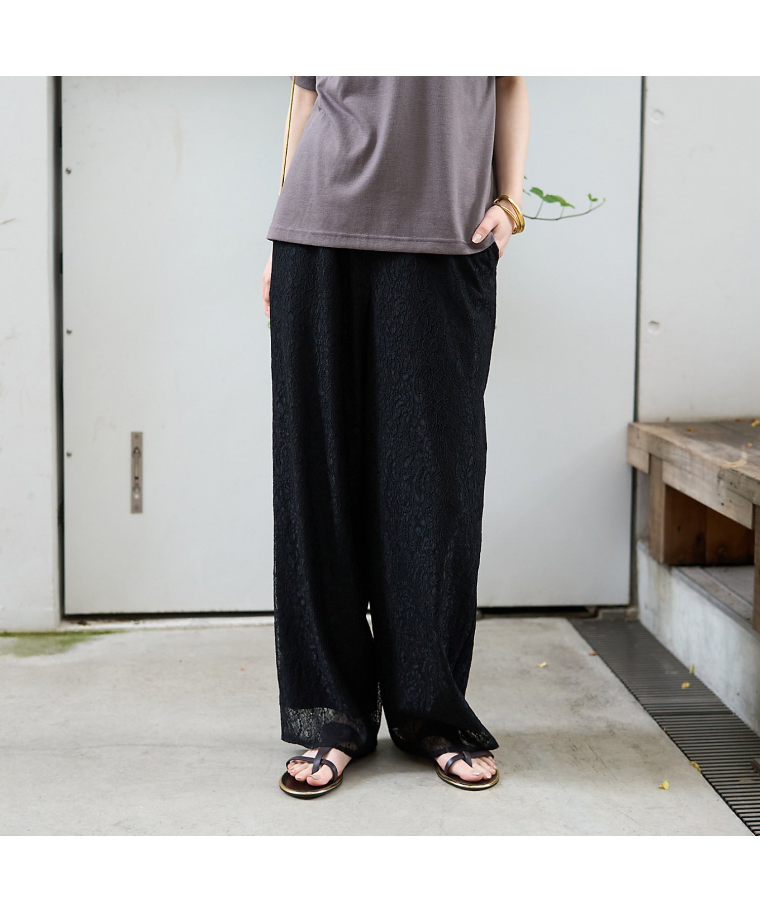Rouge vif la cle レースストレートパンツ ルージュ・ヴィフ ラクレ パンツ その他のパンツ ブラック