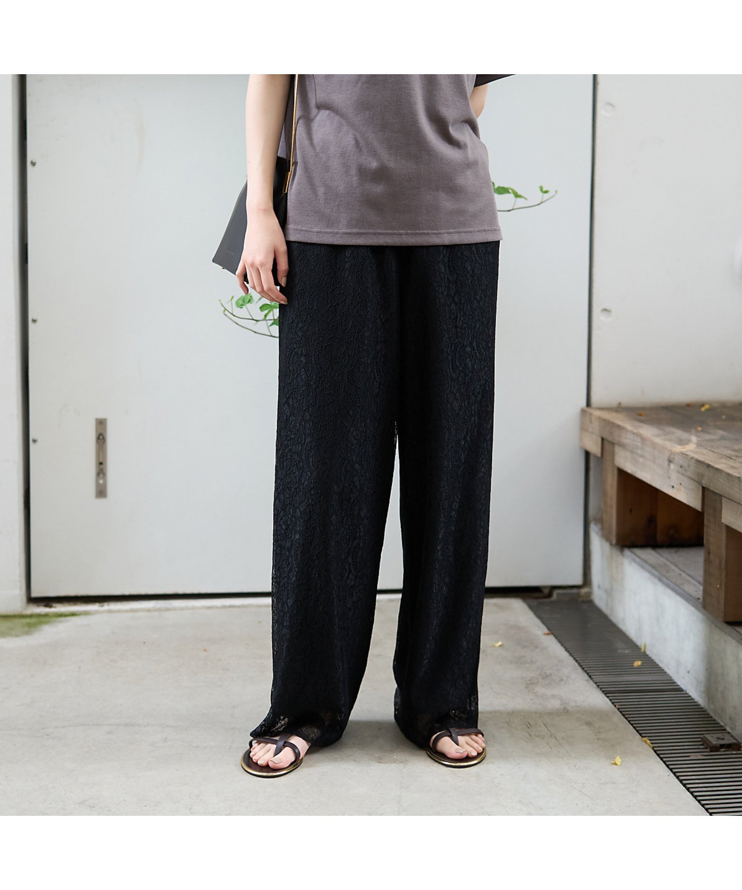 Rouge vif la cle レースストレートパンツ ルージュ・ヴィフ ラクレ パンツ その他のパンツ ブラック