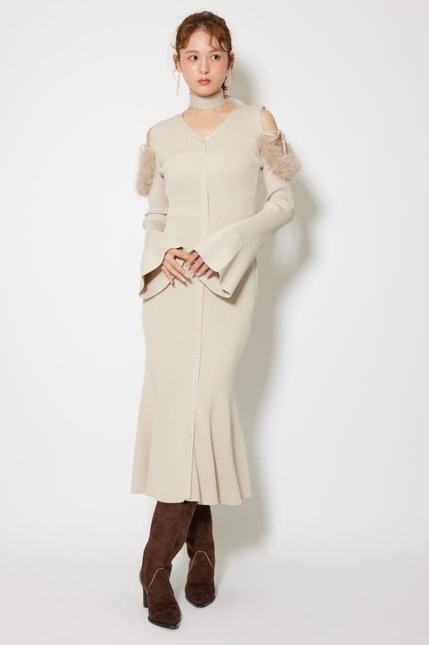 【SALE／20%OFF】rienda many wayショルダーフェイクファーニットワンピース リエンダ ワンピース・ドレス ワンピース ベージュ【送料無料】