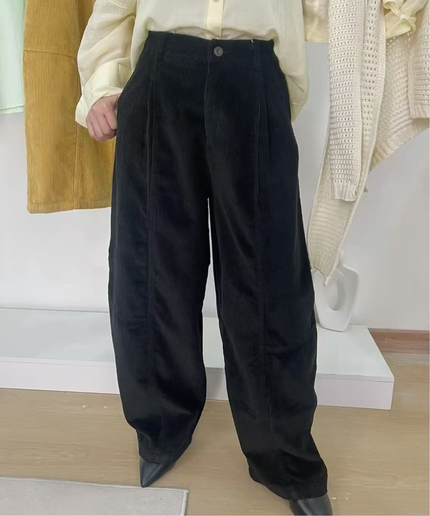 Chiina Chiina/(W)Chiina/コーデュロイワイドパンツ チェルカ パンツ その他のパンツ イエロー ブラック ホワイト ブラウン【送料無料】