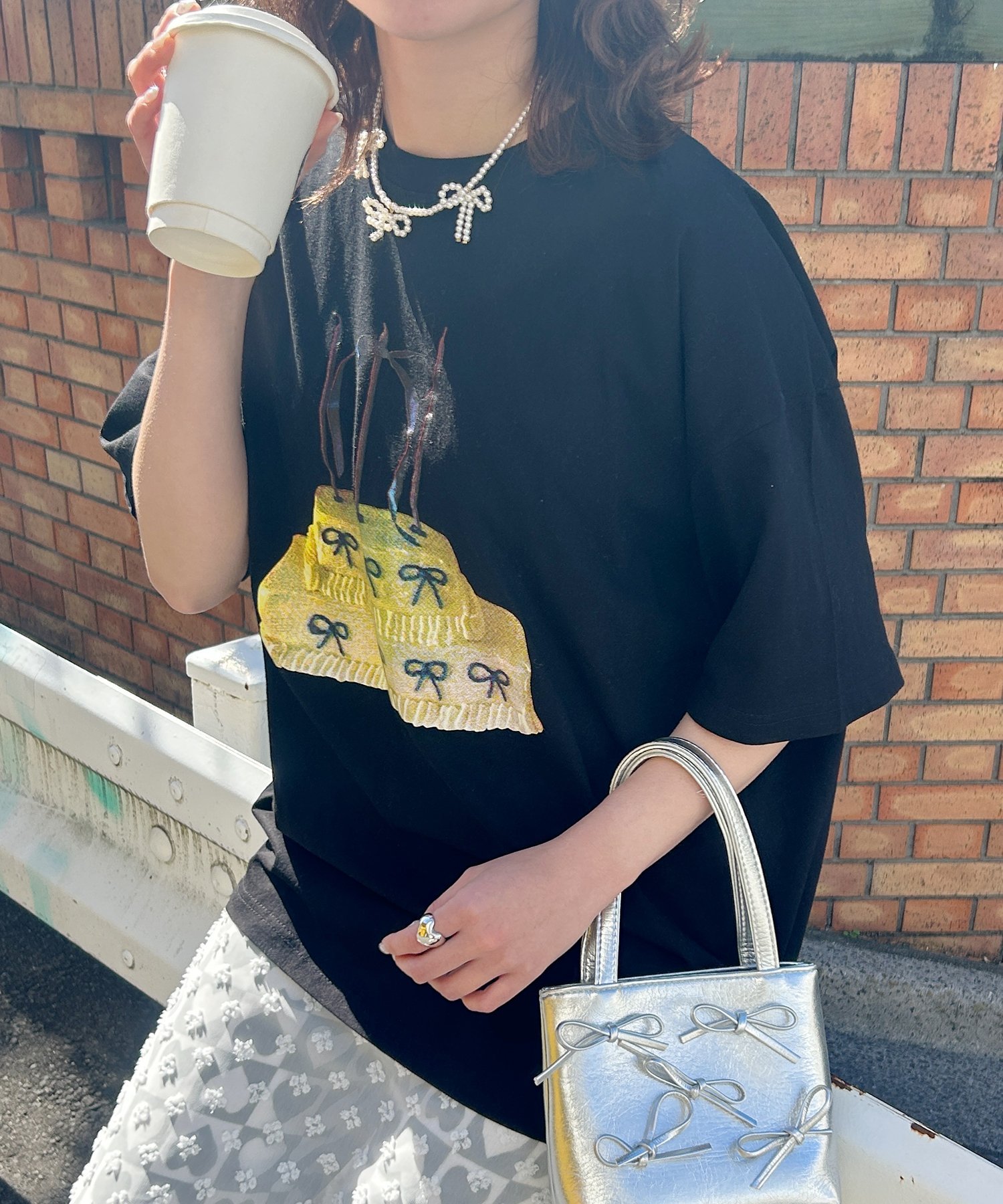 SOLLON. ribbon cake tee アウトフィッターラボ トップス カットソー・Tシャツ ブラック