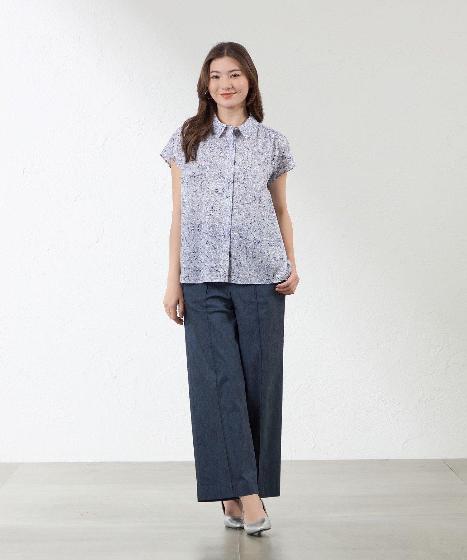 【LIBERTY】Indigo Morris シャツカラーブラウス アマカ トップス シャツ・ブラウス ネイビー