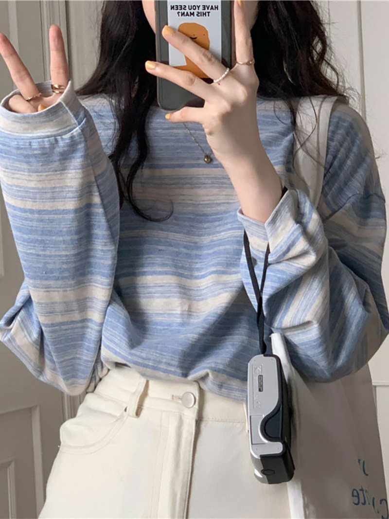 かすれマルチボーダーロングTシャツ レディース トップス ドゥー・ベル トップス カットソー・Tシャツ ブルー ブラック ピンク グリーン