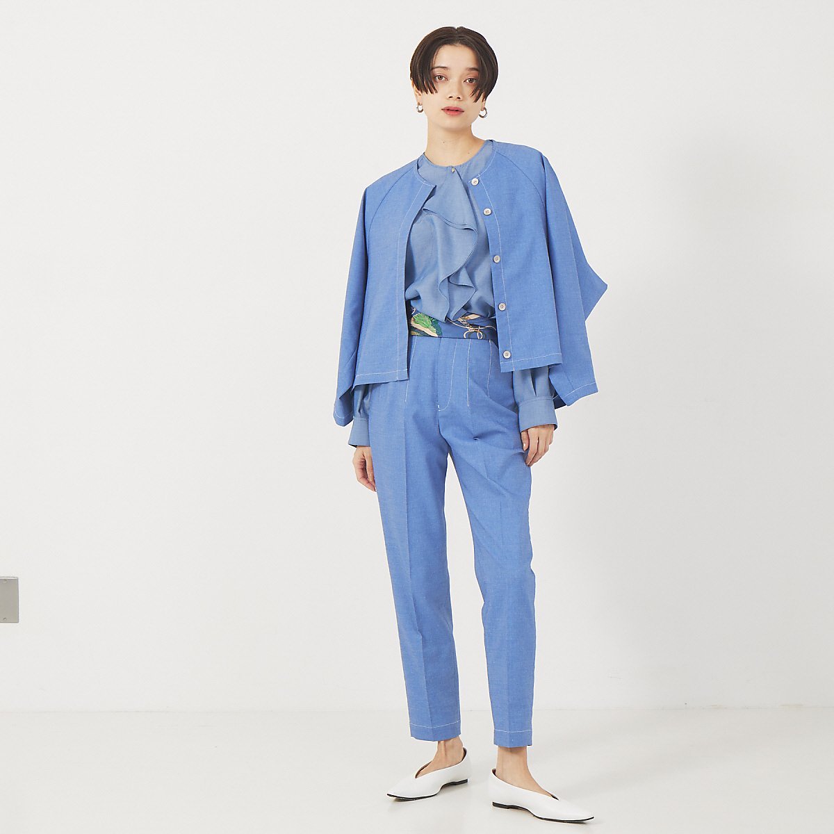 qualite 《セットアップ対応》デニムライクハイウエストテーパードパンツ カリテ パンツ その他のパンツ ブルー