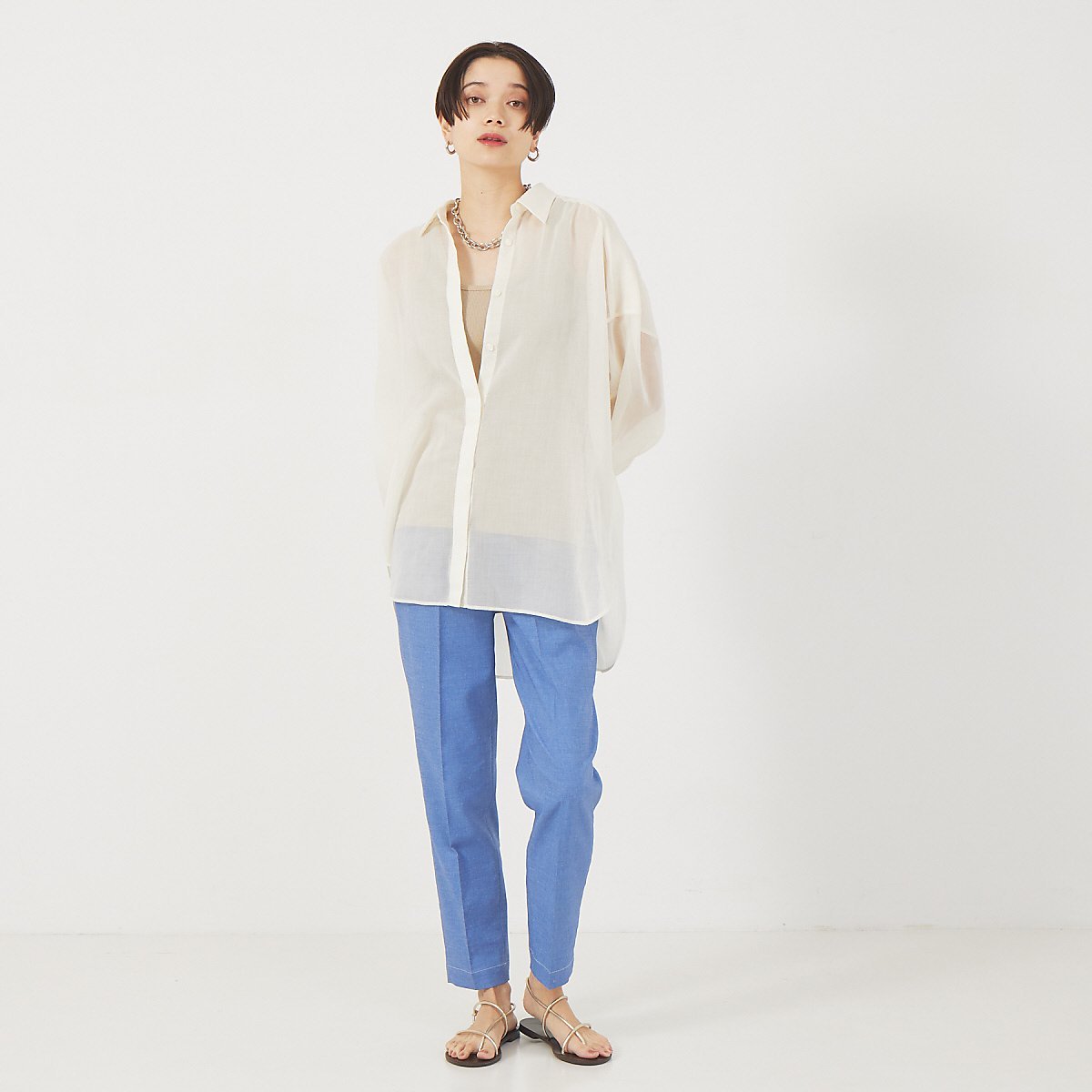 qualite 《セットアップ対応》デニムライクハイウエストテーパードパンツ カリテ パンツ その他のパンツ ブルー