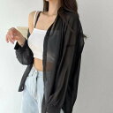 maison de LATIR バンドカラーシャツ 長袖 夏 体型カバーにぴったり長袖シアーシャツ メゾンドラティール トップス ニット ブラック ブルー ピンク グレー パープル オレンジ ホワイト