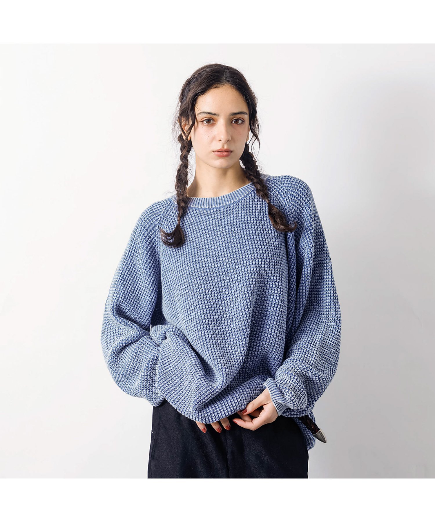 ABAHOUSE LASTWORD 【Revo.レボ】パウダーブリーチ加工ワッフルコットンニットクルー/ユニセックス ア..