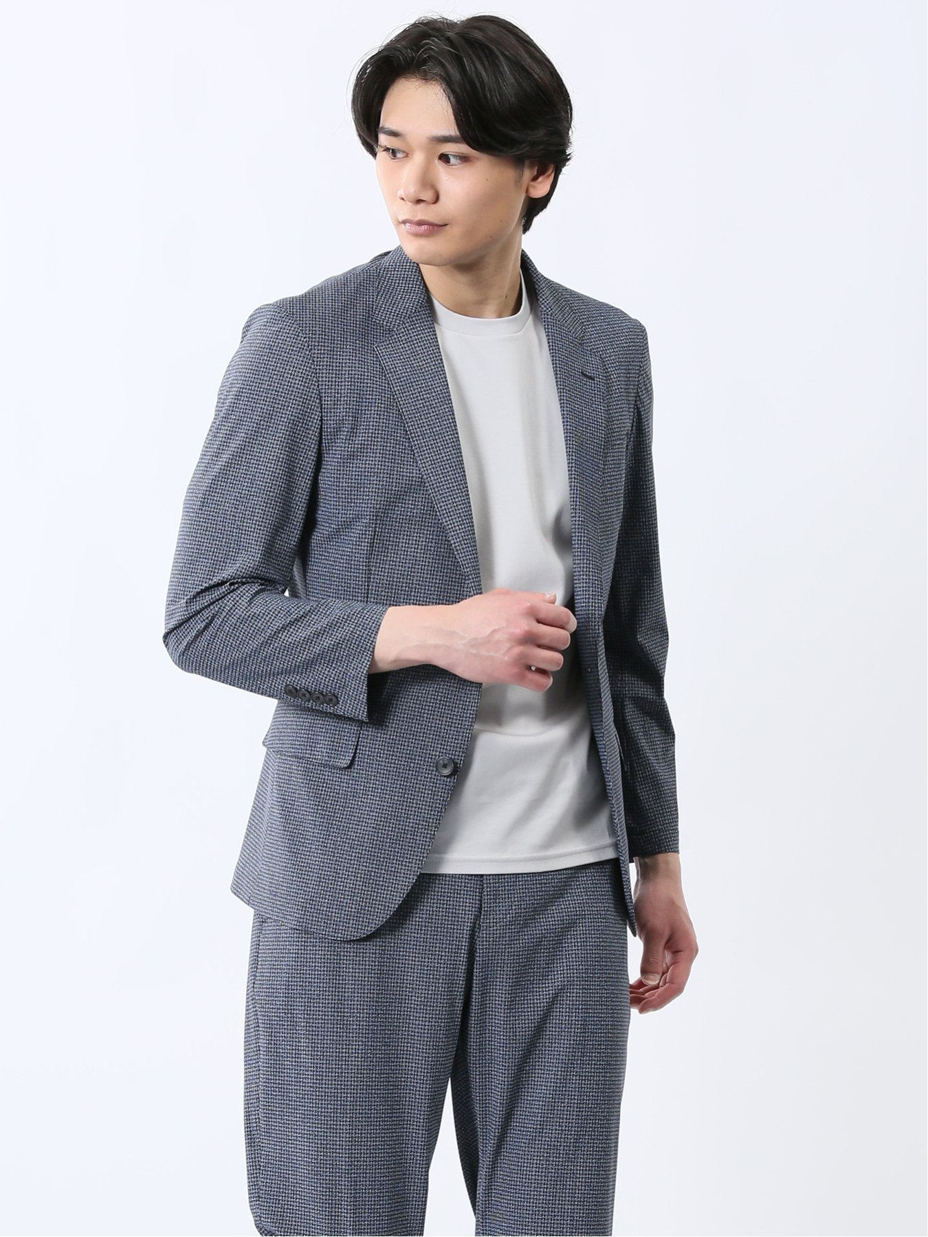 【SALE/24%OFF】TAKA-Q TechCool スリムフィット 2ボタンジャケット 千鳥紺(セットアップ可能) 【25SS】 メンズ セットアップ ジャケット ビジネス カジュアル アウター ライトアウター 通勤 仕事 タカキュー スーツ・フォーマル スーツジャケット ネイビー【送料無料】